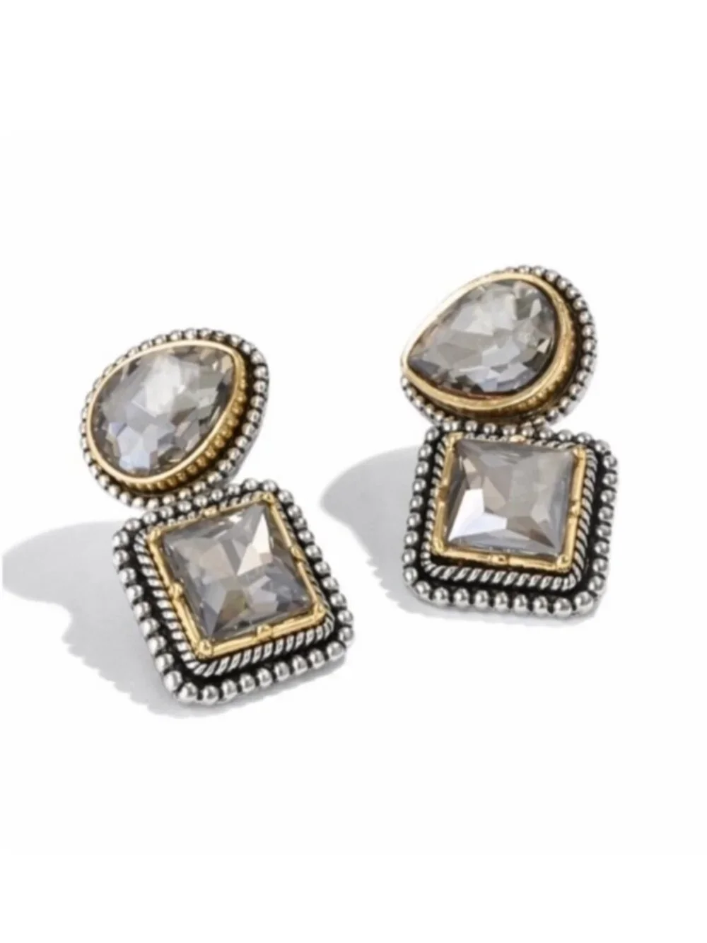 New! Zara Cambodia Two Tone Rhinestone Earrings (3031) NWOT